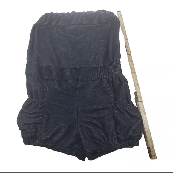 Vintage Women's Strapless Romper With Side Pockets Elastic Small Navy Blue Nana - Picture 7 of 9